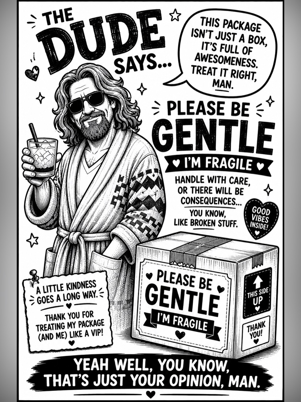 The dude fragile stickers - 50 count 4x6